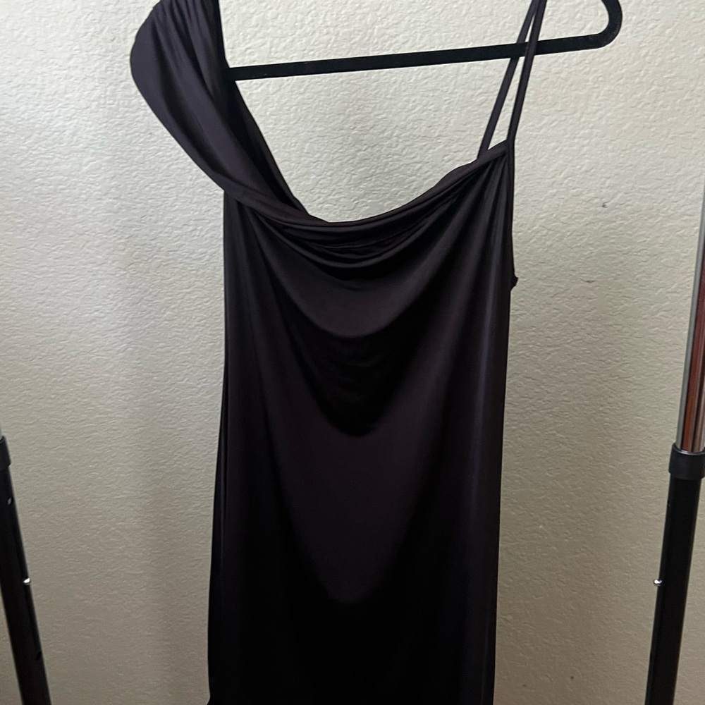 Nasty Gal Black One-Shoulder Cowl Slip Dress